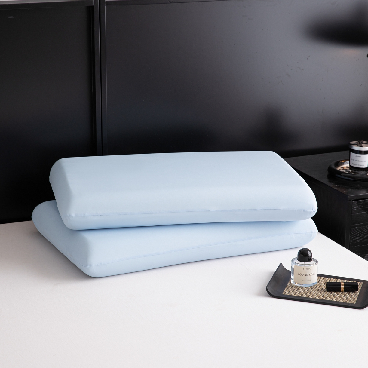 91家纺网 家纺一手货源 找家纺 慕尚家纺 2026新款升级款锦纶冰皮枕套 天空蓝