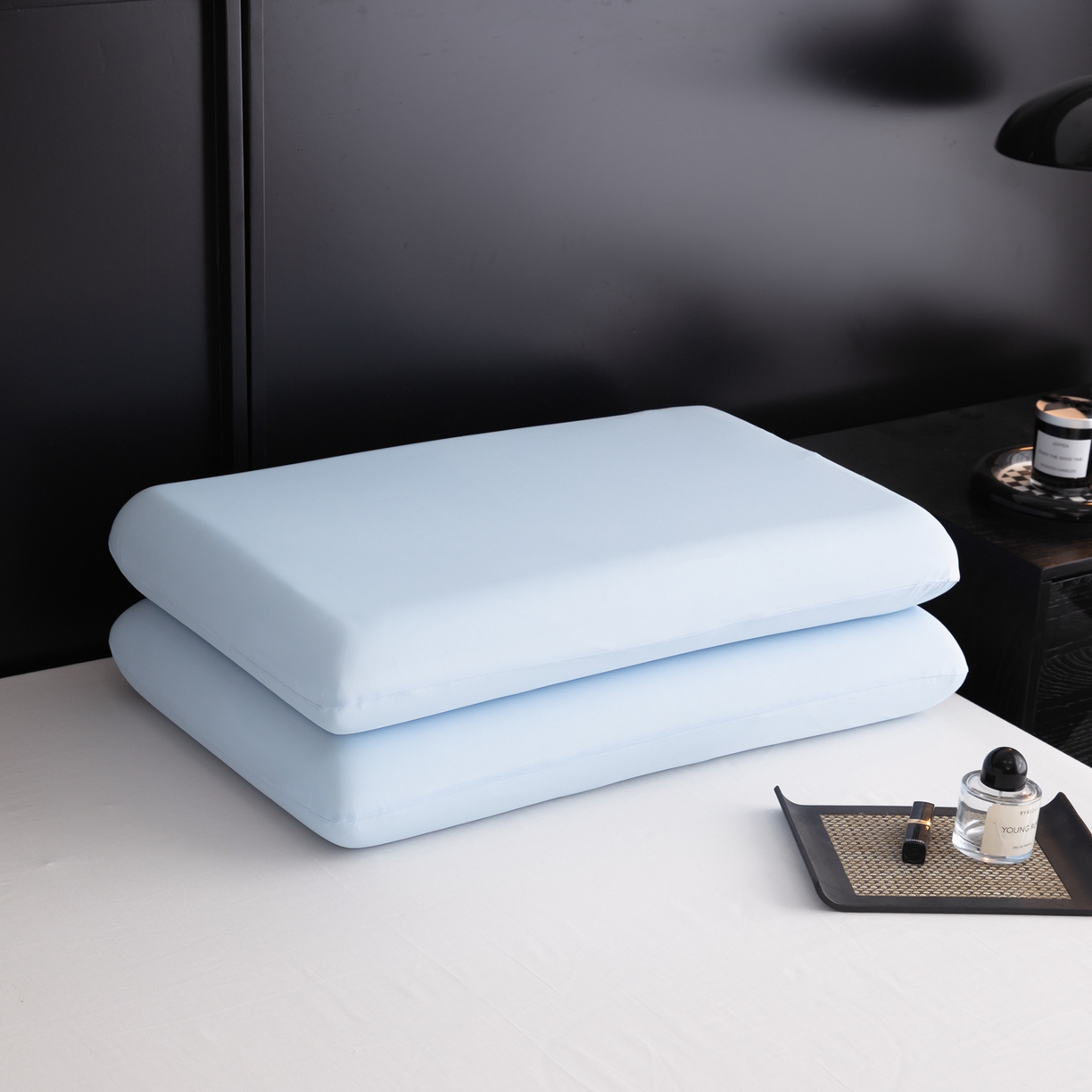 91家纺网 家纺一手货源 找家纺 慕尚家纺 2026新款升级款锦纶冰皮枕套 天空蓝