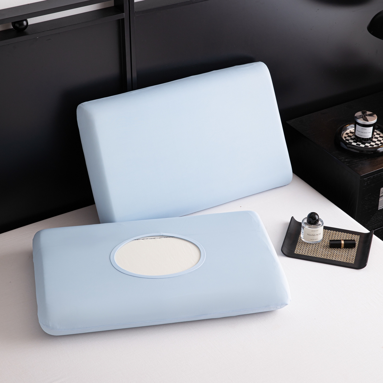 91家纺网 家纺一手货源 找家纺 慕尚家纺 2026新款升级款锦纶冰皮枕套 天空蓝