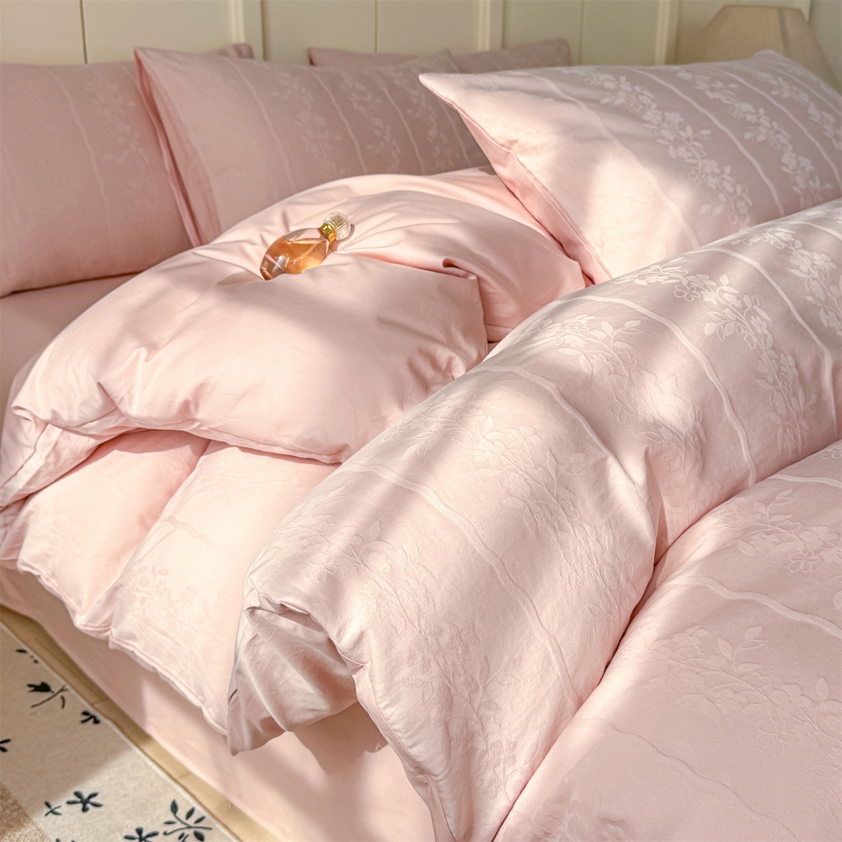 灰鲸 2026新款全棉纯棉厚织贡缎大提花四件套 花蔓-蜜春粉