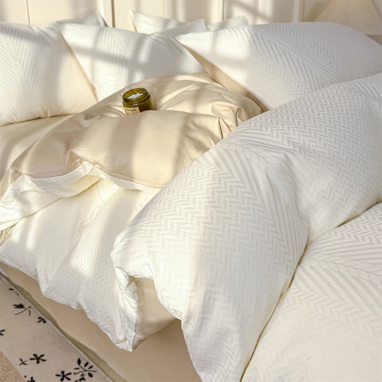 灰鲸 2026新款全棉纯棉厚织贡缎大提花四件套 简森-杏仁奶霜