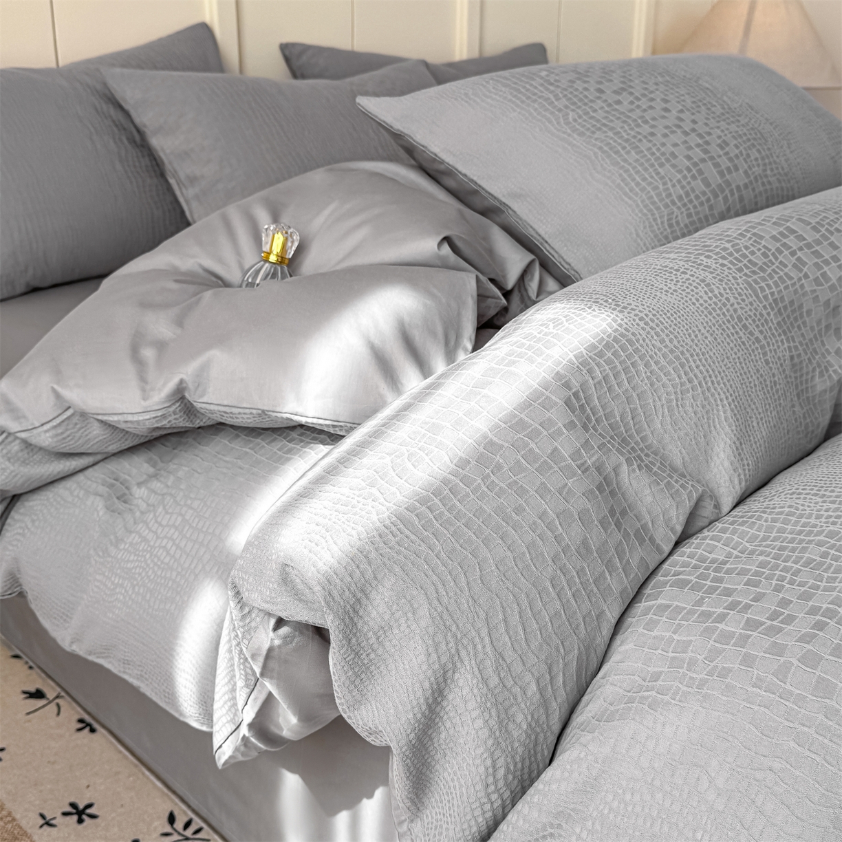 灰鲸 2026新款全棉纯棉厚织贡缎大提花四件套 黎辉-雾灰