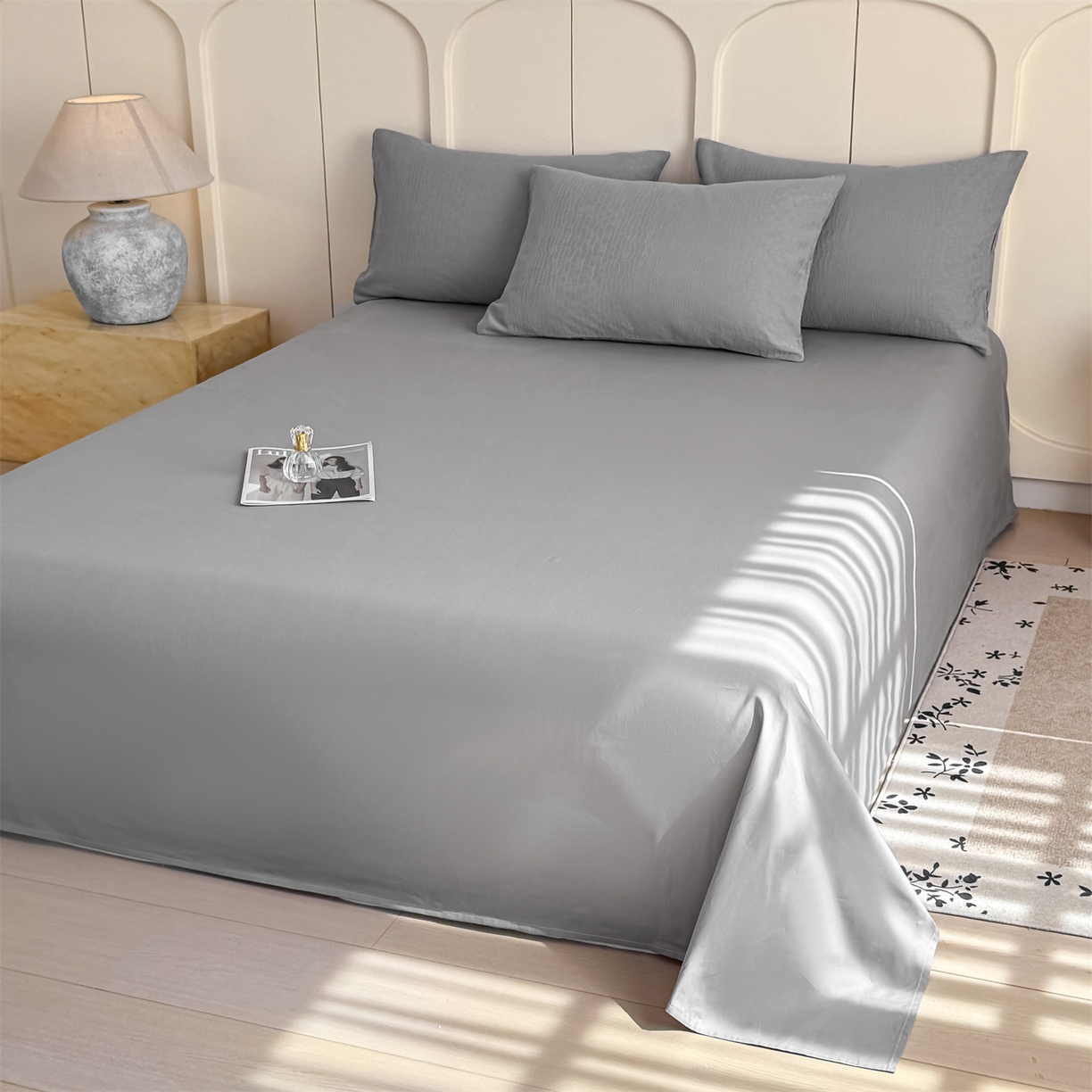 91家纺网 家纺一手货源 找家纺 灰鲸 2026新款全棉纯棉厚织贡缎大提花四件套 黎辉-雾灰