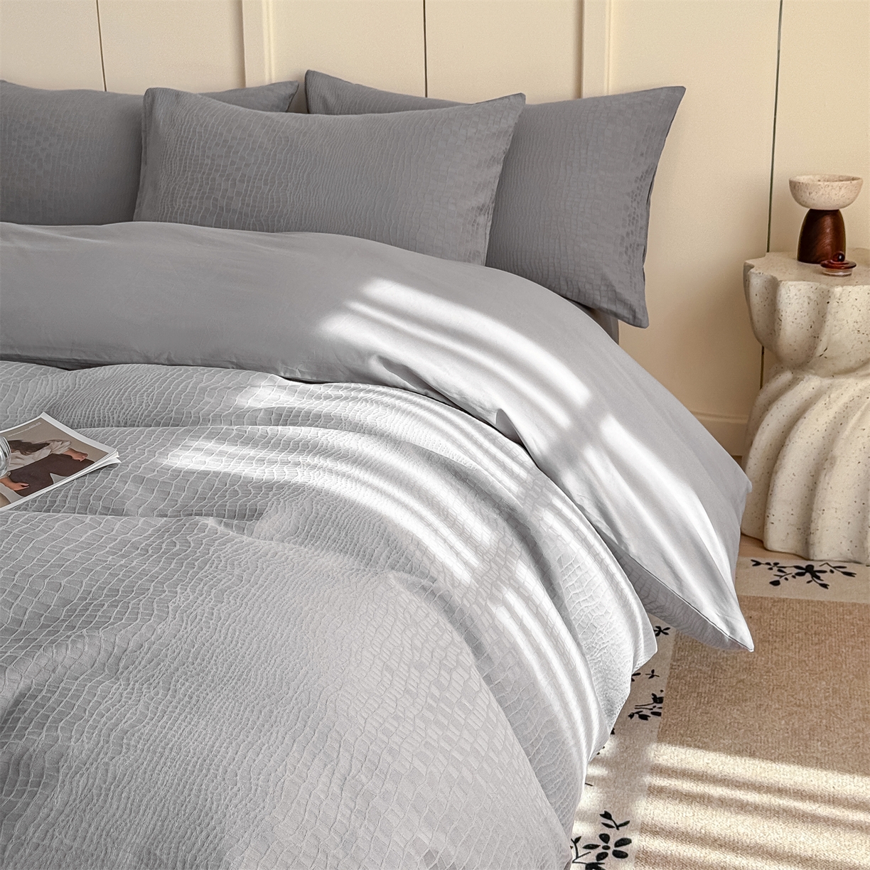 91家纺网 家纺一手货源 找家纺 灰鲸 2026新款全棉纯棉厚织贡缎大提花四件套 黎辉-雾灰