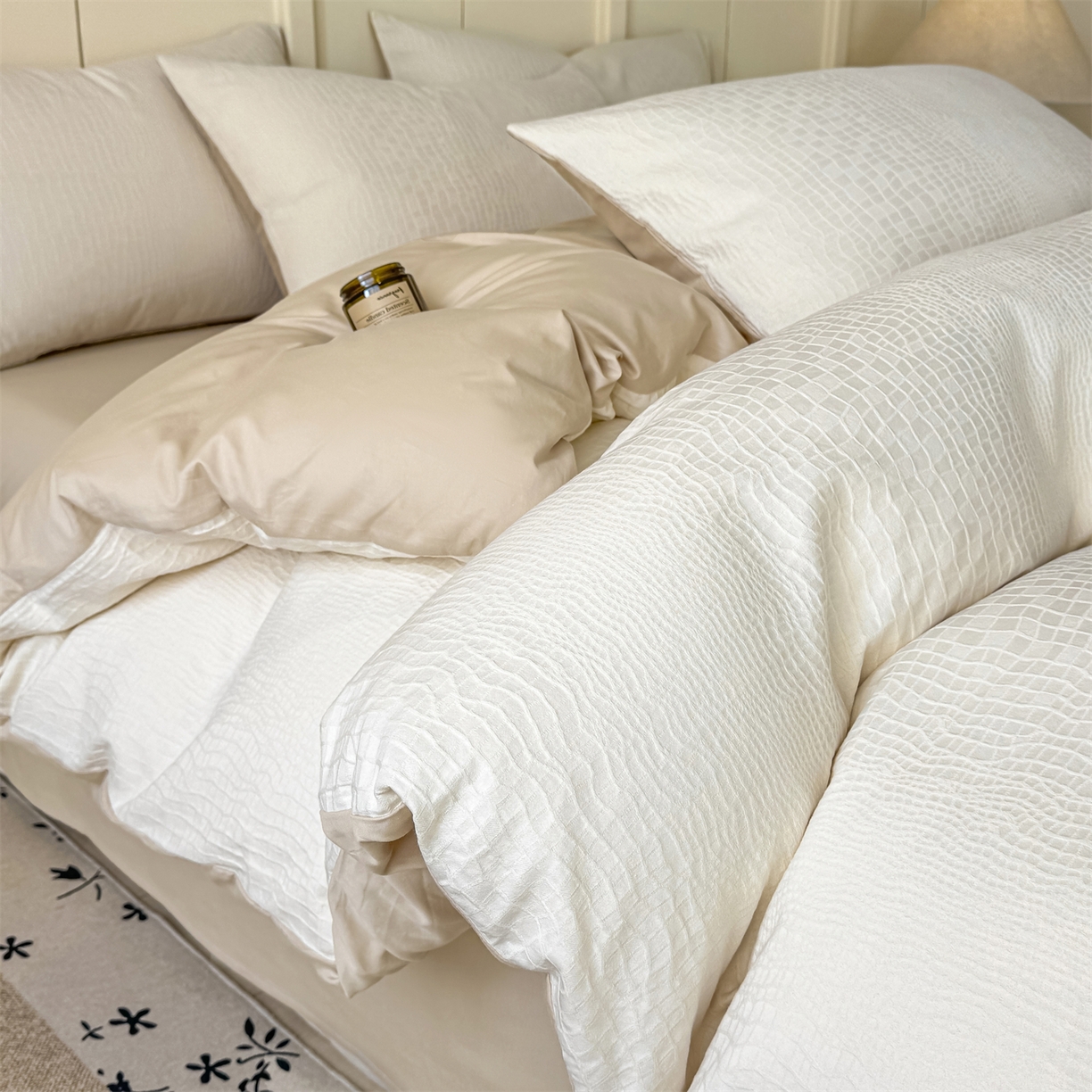 灰鲸 2026新款全棉纯棉厚织贡缎大提花四件套 黎辉-杏仁奶霜