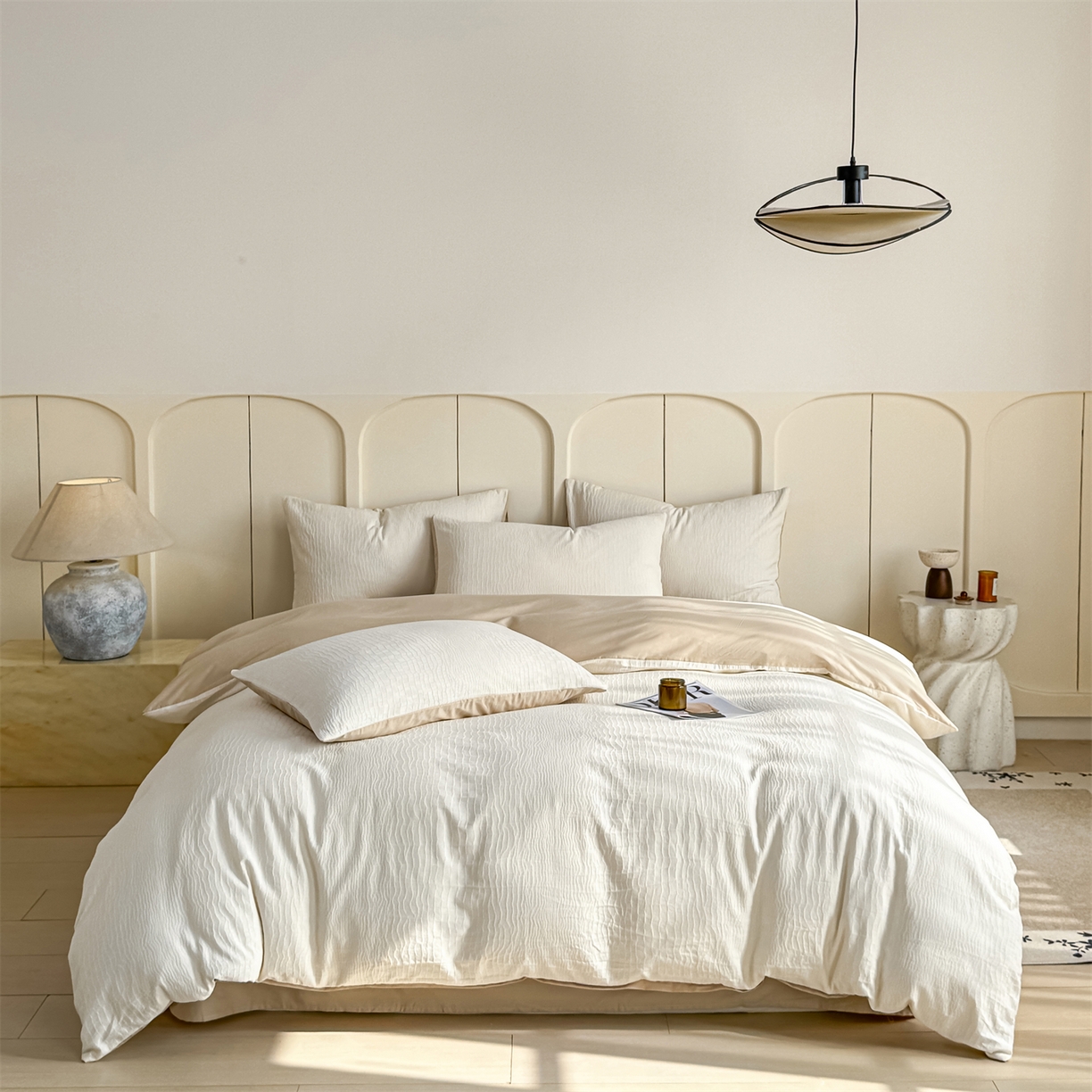 91家纺网 家纺一手货源 找家纺 灰鲸 2026新款全棉纯棉厚织贡缎大提花四件套 黎辉-杏仁奶霜