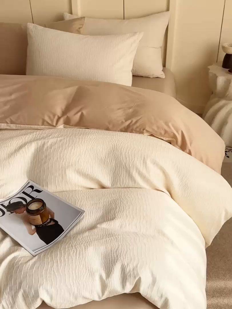 91家纺网 家纺一手货源 找家纺 灰鲸 2026新款全棉纯棉厚织贡缎大提花四件套 黎辉-杏仁奶霜