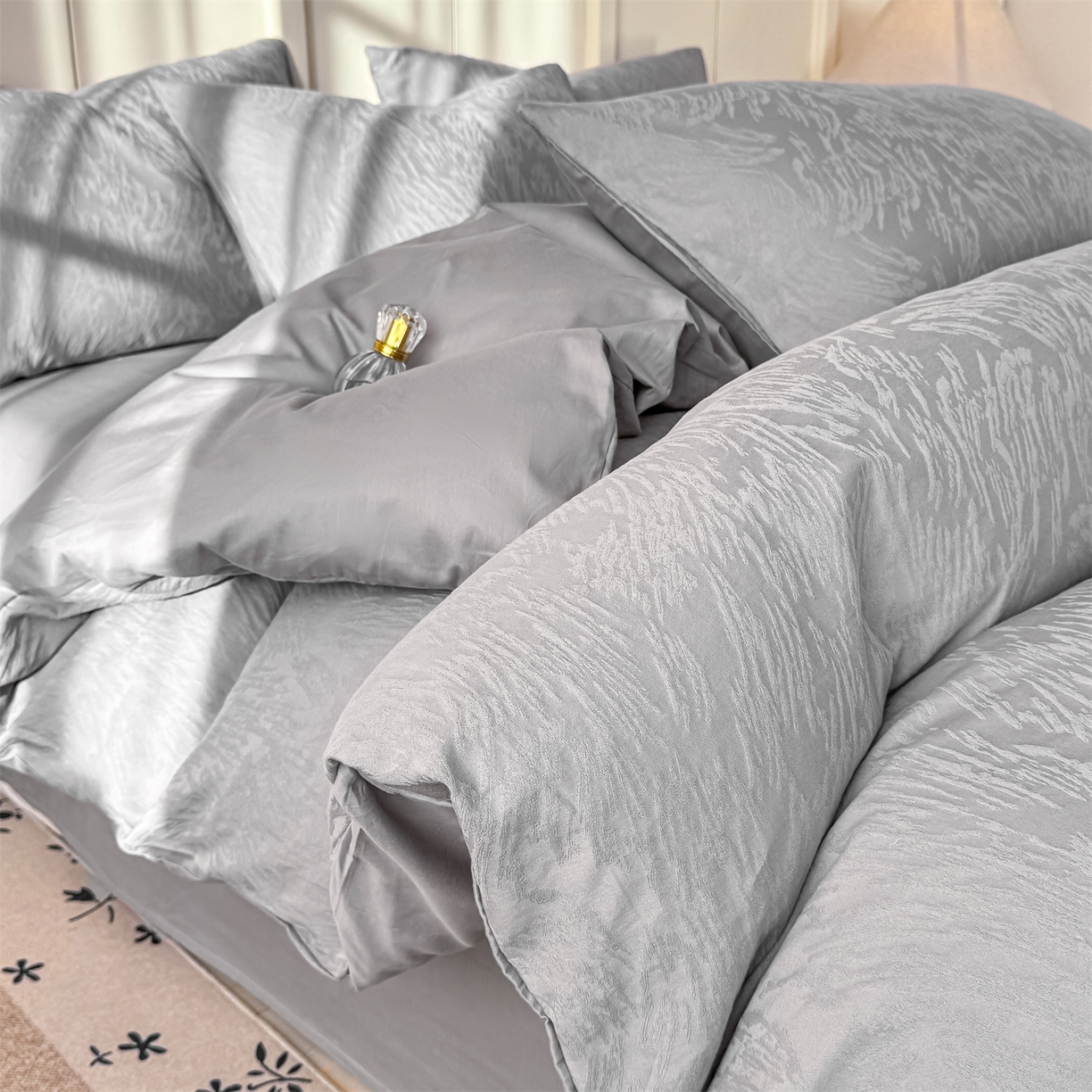 灰鲸 2026新款全棉纯棉厚织贡缎大提花四件套 弥爱-雾灰
