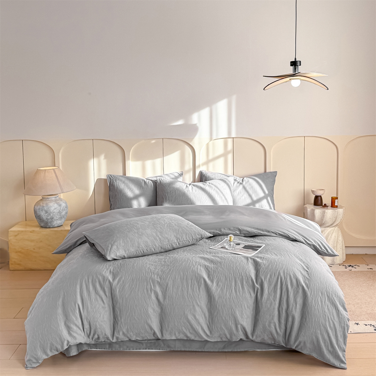 91家纺网 家纺一手货源 找家纺 灰鲸 2026新款全棉纯棉厚织贡缎大提花四件套 弥爱-雾灰