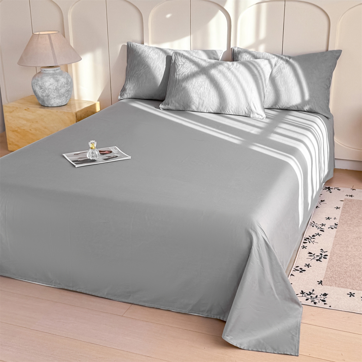 91家纺网 家纺一手货源 找家纺 灰鲸 2026新款全棉纯棉厚织贡缎大提花四件套 弥爱-雾灰