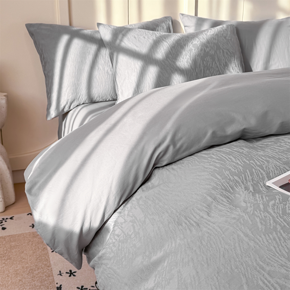 91家纺网 家纺一手货源 找家纺 灰鲸 2026新款全棉纯棉厚织贡缎大提花四件套 弥爱-雾灰