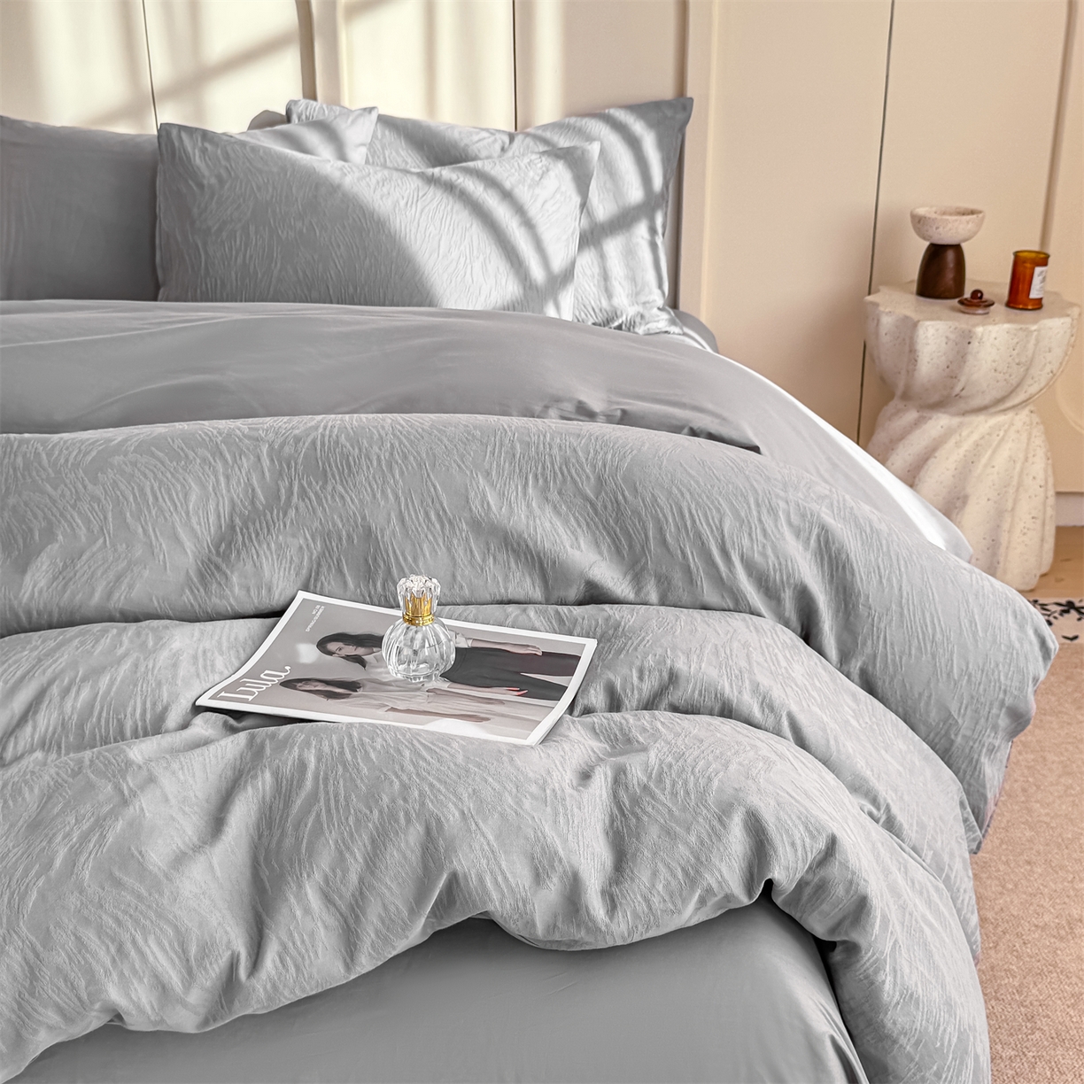 91家纺网 家纺一手货源 找家纺 灰鲸 2026新款全棉纯棉厚织贡缎大提花四件套 弥爱-雾灰