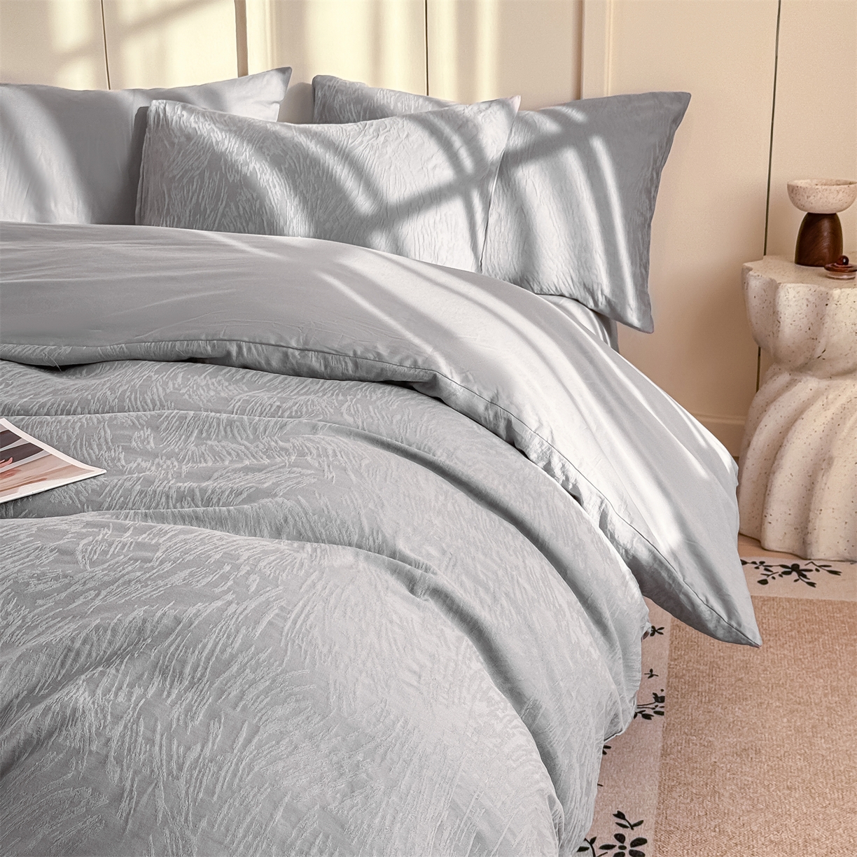 91家纺网 家纺一手货源 找家纺 灰鲸 2026新款全棉纯棉厚织贡缎大提花四件套 弥爱-雾灰