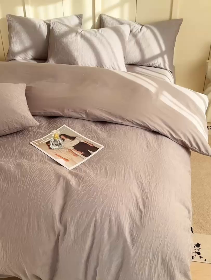 91家纺网 家纺一手货源 找家纺 灰鲸 2026新款全棉纯棉厚织贡缎大提花四件套 弥爱-雾灰