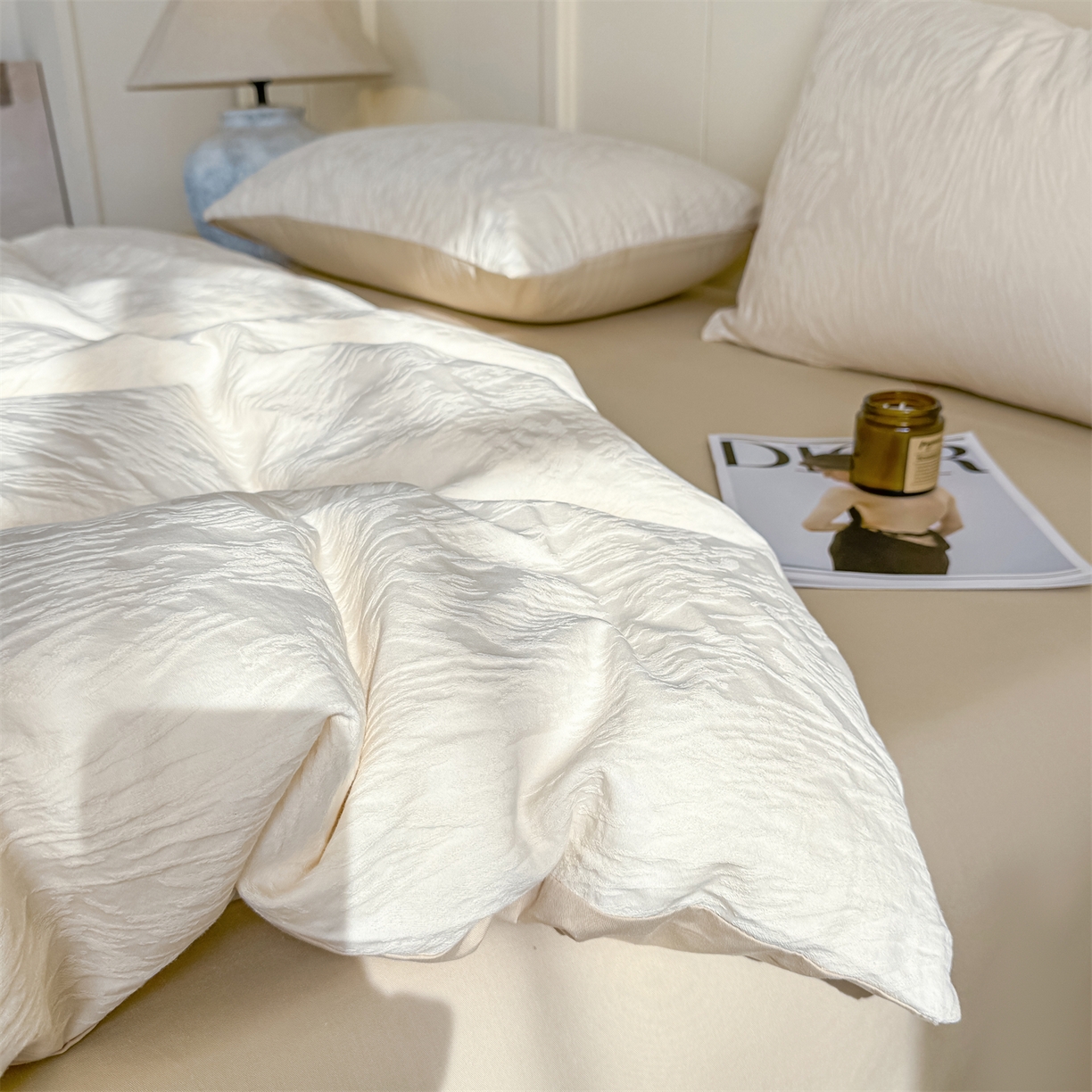 91家纺网 家纺一手货源 找家纺 灰鲸 2026新款全棉纯棉厚织贡缎大提花四件套 弥爱-杏仁奶霜