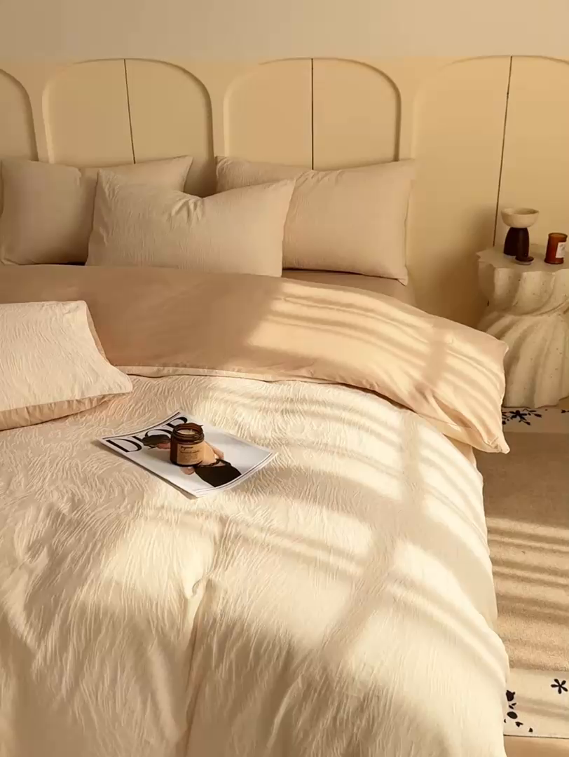 91家纺网 家纺一手货源 找家纺 灰鲸 2026新款全棉纯棉厚织贡缎大提花四件套 弥爱-杏仁奶霜