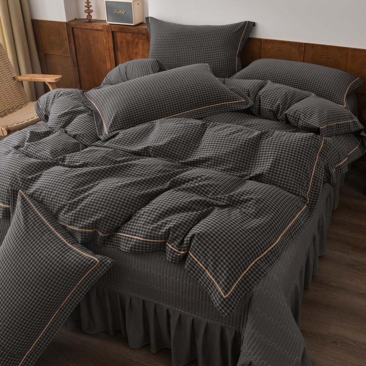 91家纺网 家纺一手货源 找家纺 （总）金艾草 2026春夏新款全棉纯棉色织水洗棉床盖四件套