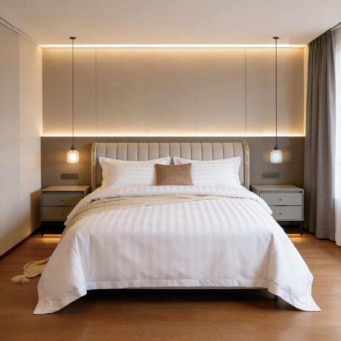 91家纺网 家纺一手货源 找家纺 （总）宜眠家纺 2026高端新款连锁酒店四件套40支全棉纯棉缎条五星级酒店宾馆四件套