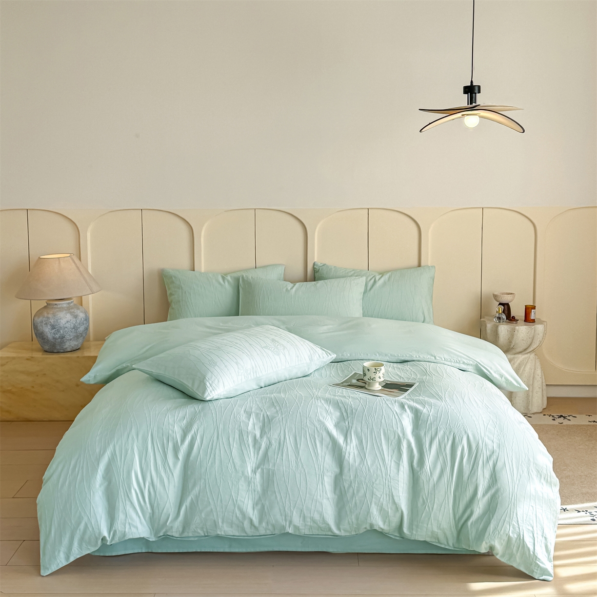 91家纺网 家纺一手货源 找家纺 灰鲸 2026新款全棉纯棉厚织贡缎大提花四件套 如梦-蒂夫蓝