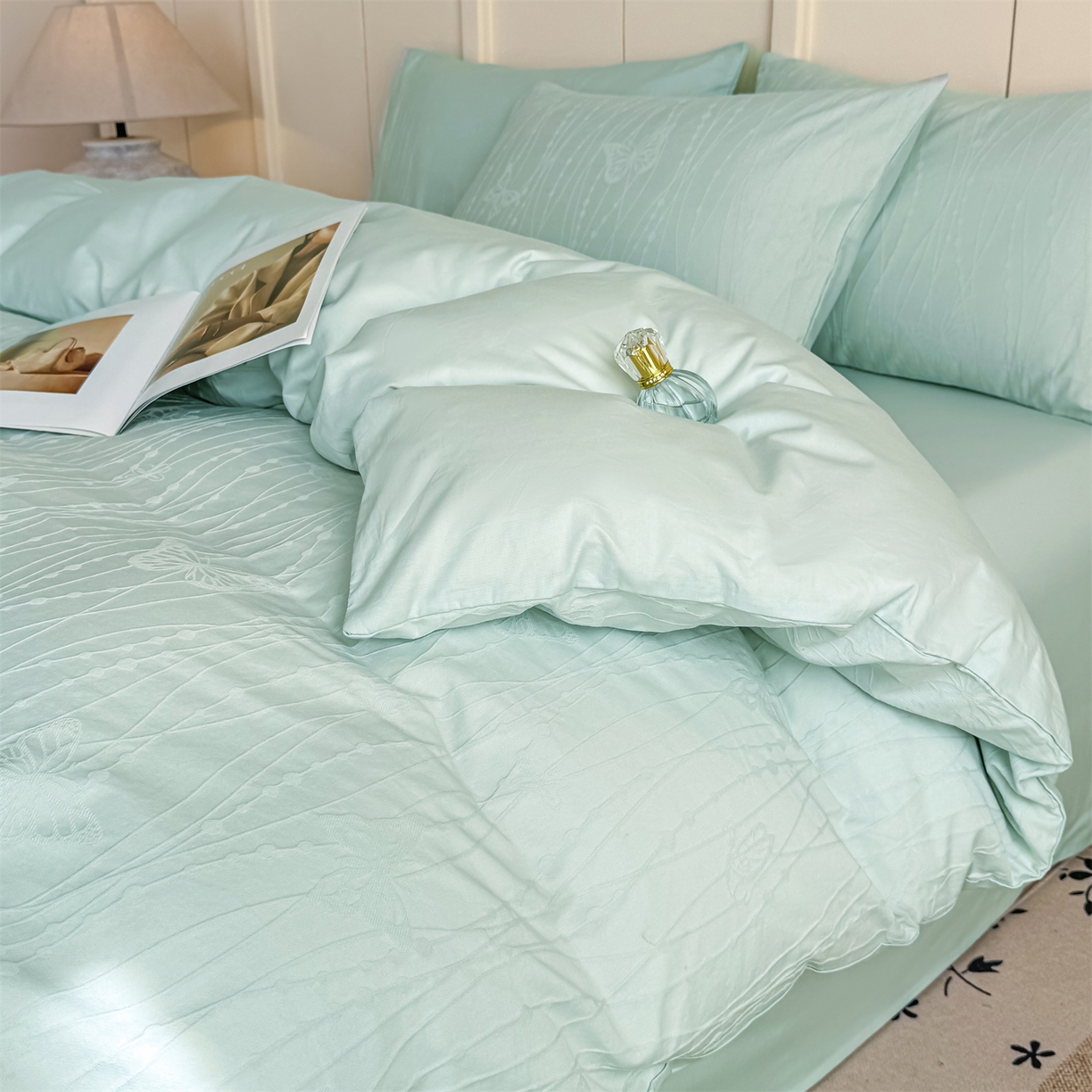 91家纺网 家纺一手货源 找家纺 灰鲸 2026新款全棉纯棉厚织贡缎大提花四件套 如梦-蒂夫蓝