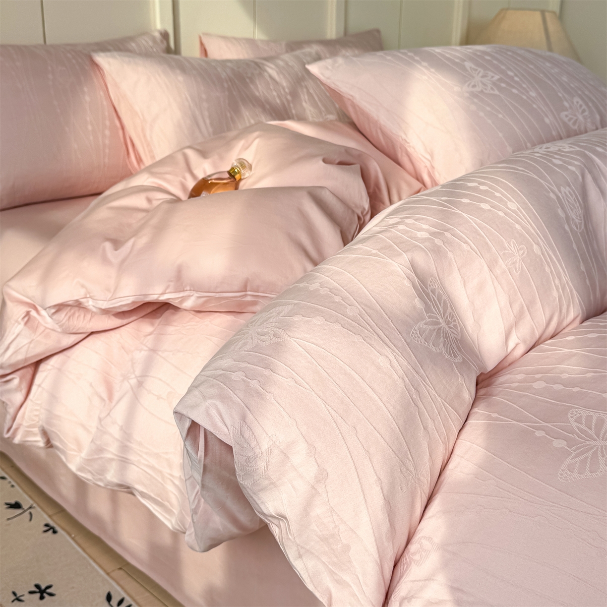 灰鲸 2026新款全棉纯棉厚织贡缎大提花四件套 如梦-蜜春粉