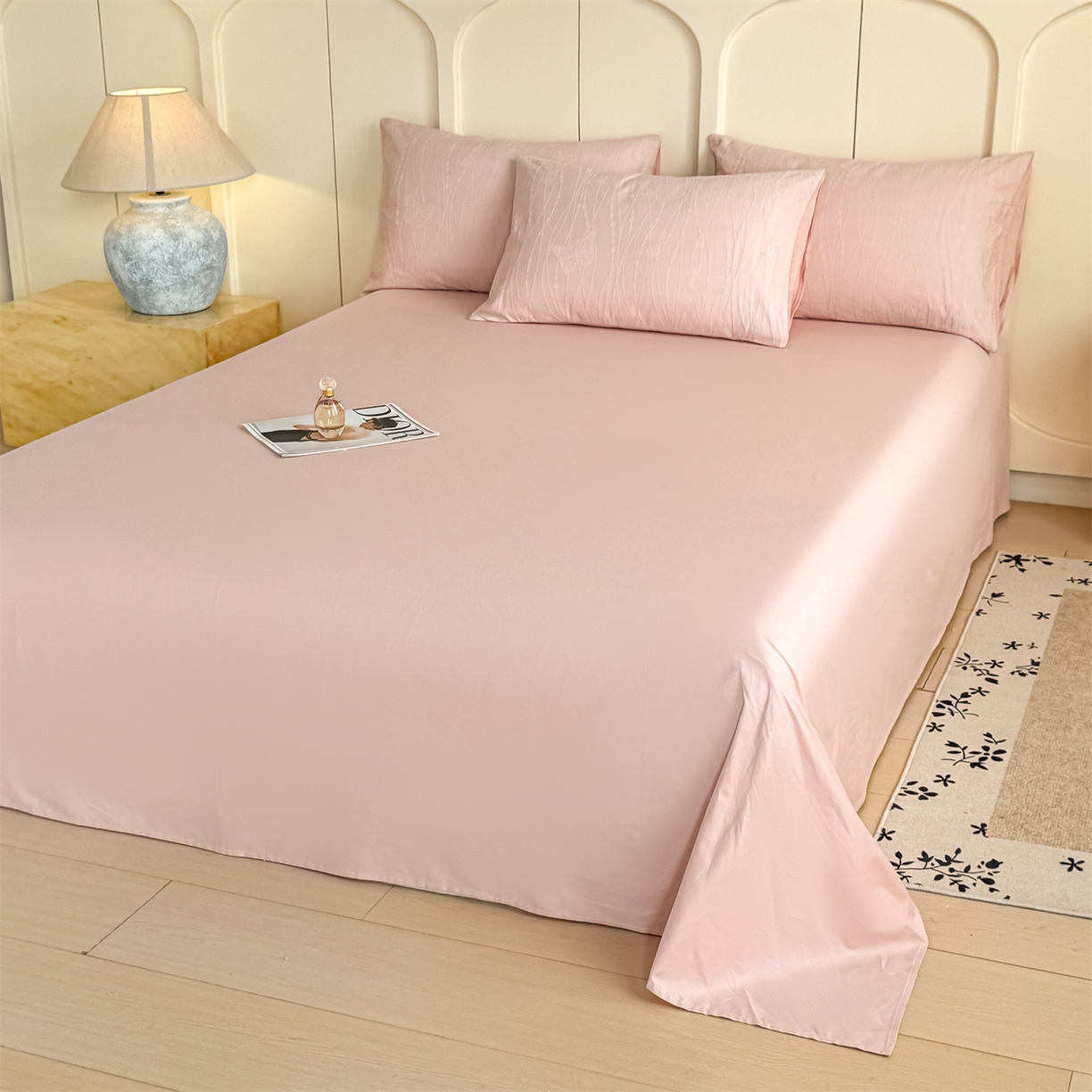 91家纺网 家纺一手货源 找家纺 灰鲸 2026新款全棉纯棉厚织贡缎大提花四件套 如梦-蜜春粉