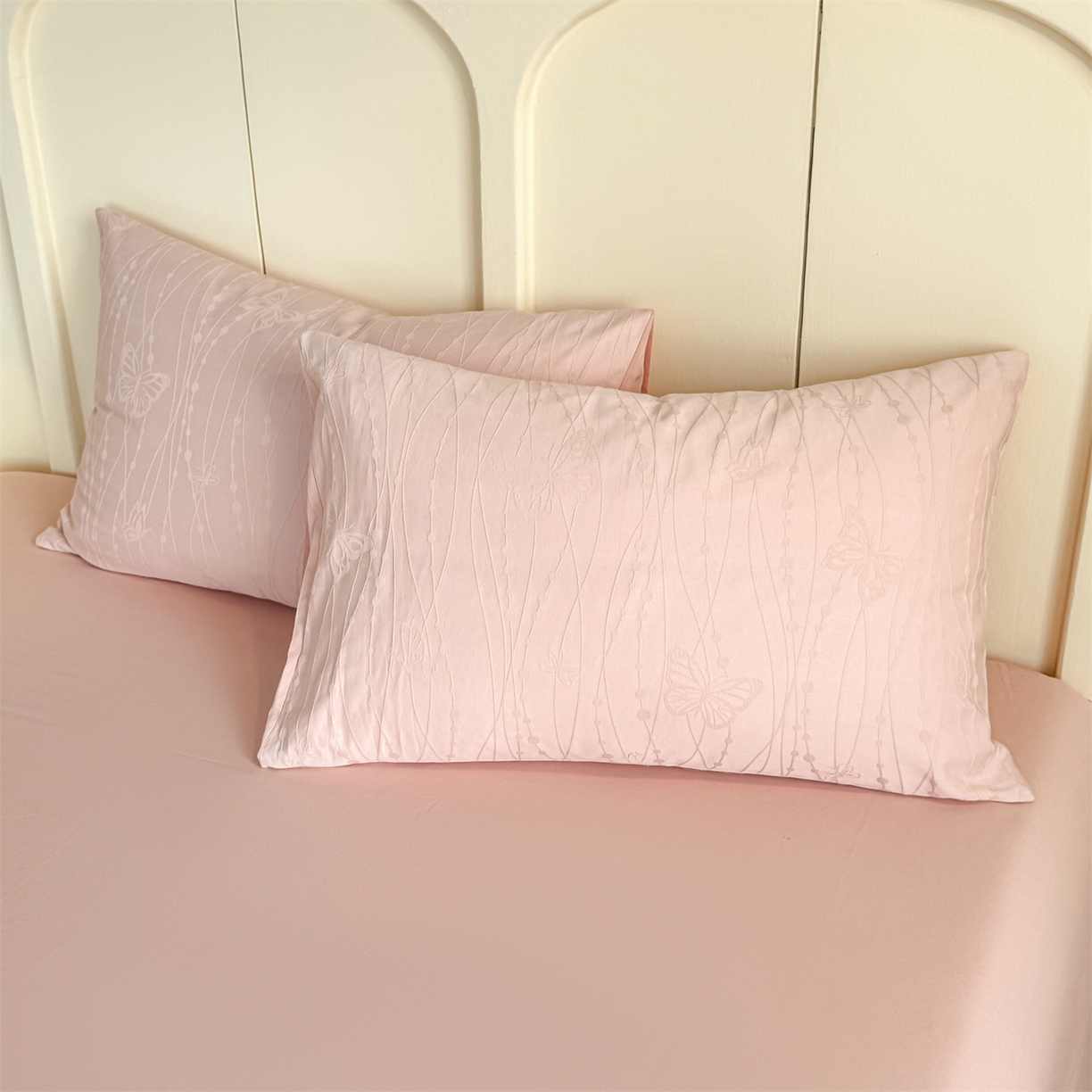 91家纺网 家纺一手货源 找家纺 灰鲸 2026新款全棉纯棉厚织贡缎大提花四件套 如梦-蜜春粉