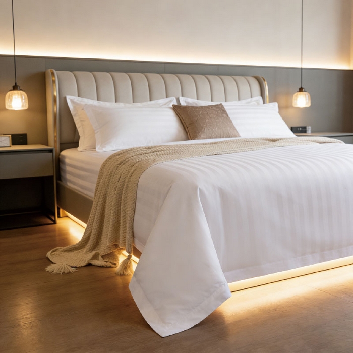 91家纺网 家纺一手货源 找家纺 （总）宜眠家纺 2026高端新款连锁酒店四件套40支全棉纯棉缎条五星级酒店宾馆四件套