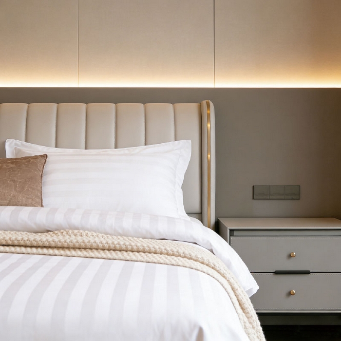 91家纺网 家纺一手货源 找家纺 （总）宜眠家纺 2026高端新款连锁酒店四件套40支全棉纯棉缎条五星级酒店宾馆四件套