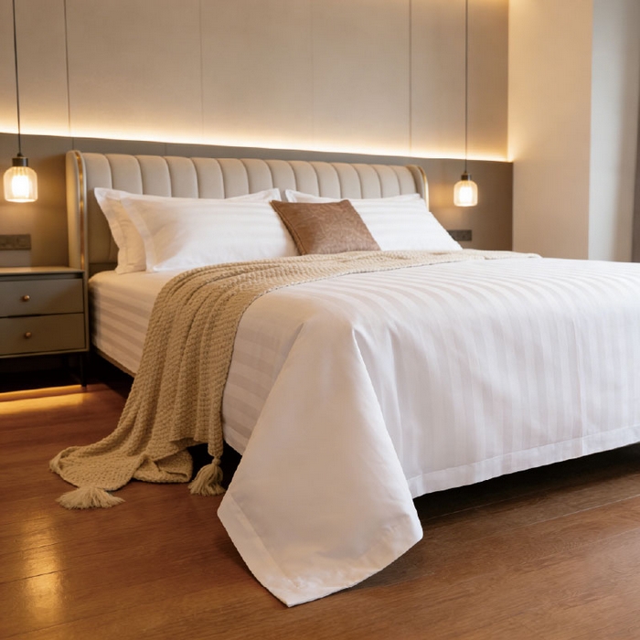 91家纺网 家纺一手货源 找家纺 （总）宜眠家纺 2026高端新款连锁酒店四件套40支全棉纯棉缎条五星级酒店宾馆四件套