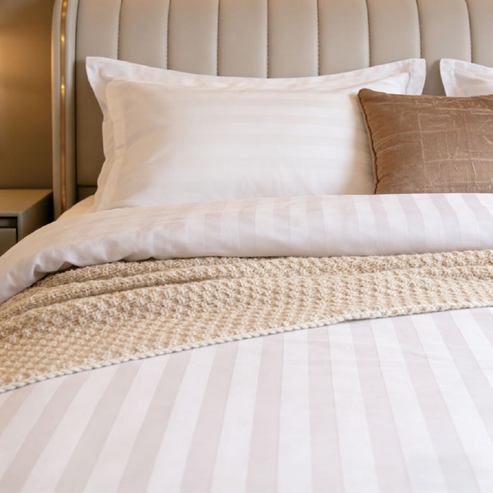 91家纺网 家纺一手货源 找家纺 （总）宜眠家纺 2026高端新款连锁酒店四件套40支全棉纯棉缎条五星级酒店宾馆四件套