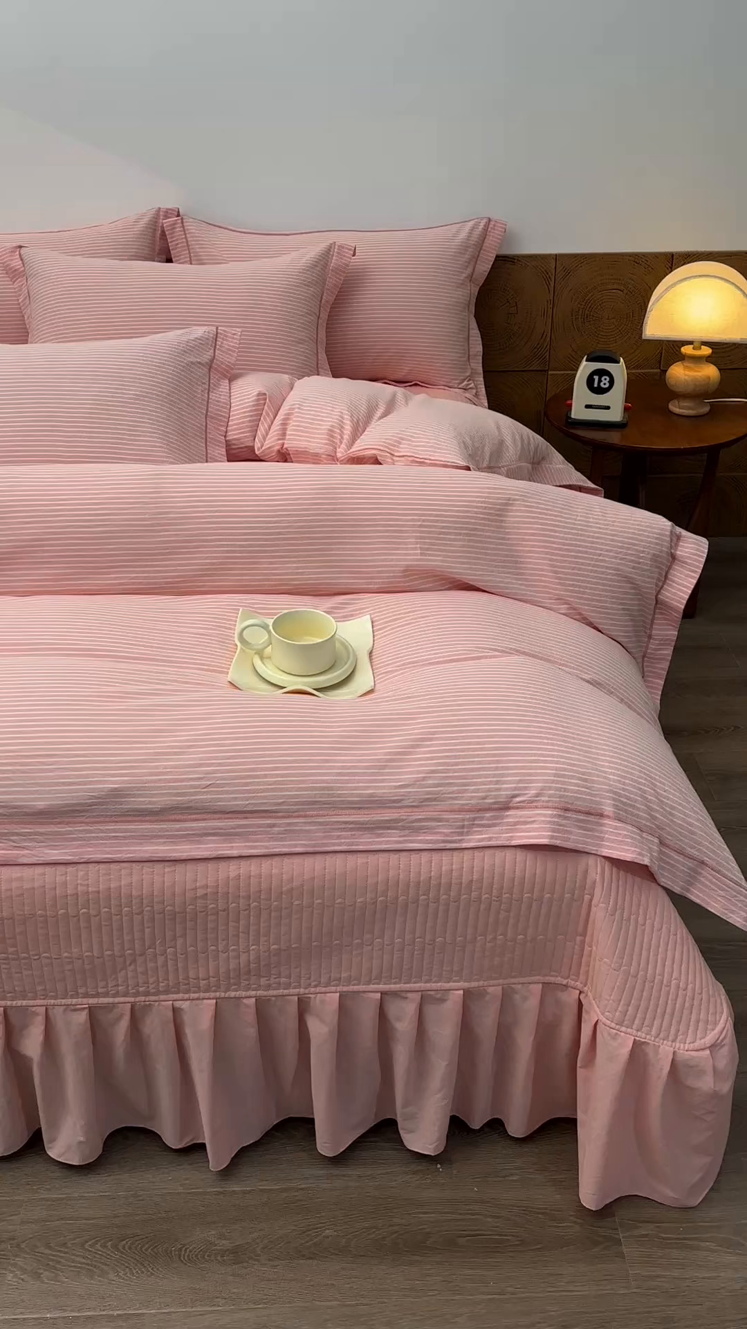 91家纺网 家纺一手货源 找家纺 金艾草 2026春夏新款全棉纯棉色织水洗棉床盖四件套 条纹-粉色