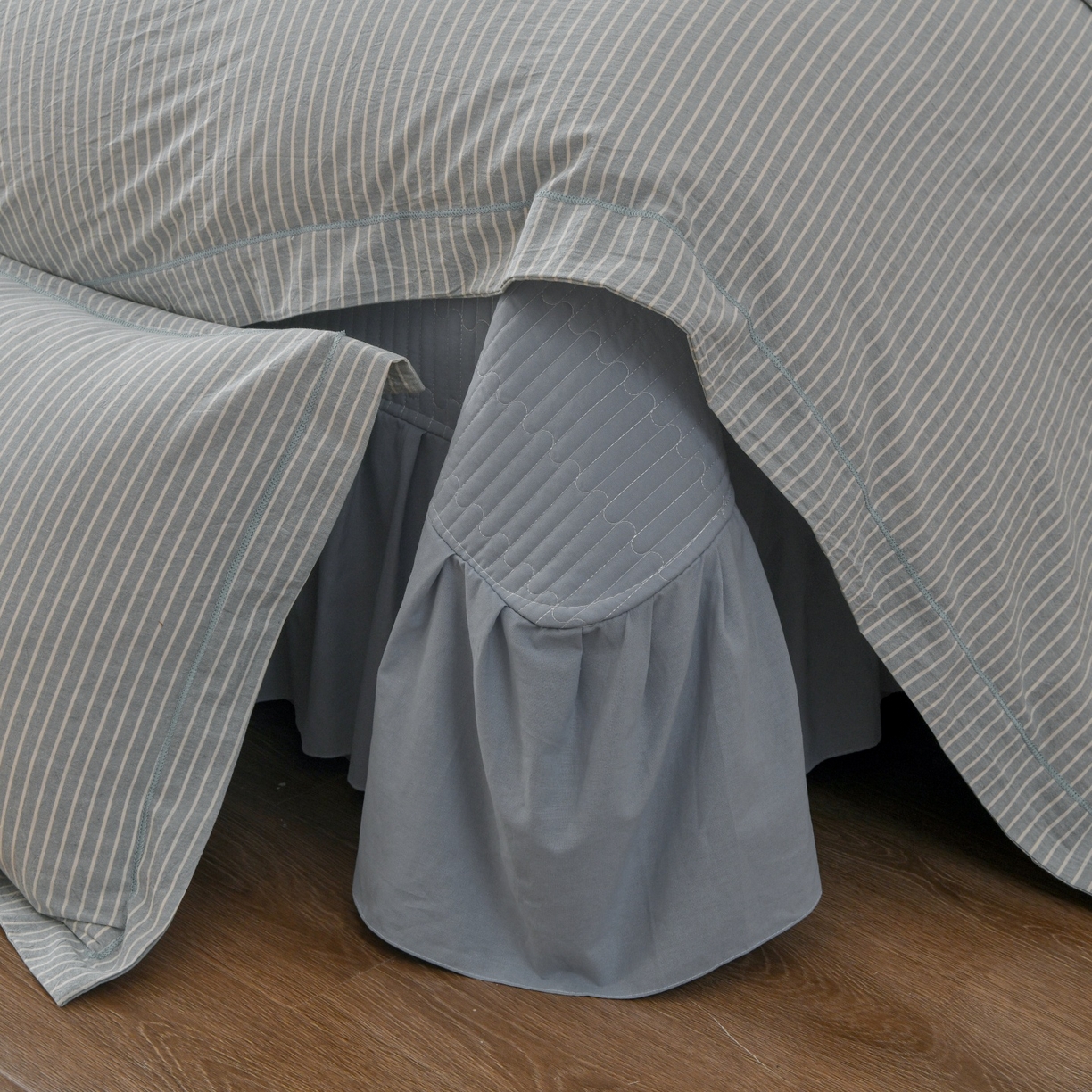 91家纺网 家纺一手货源 找家纺 金艾草 2026春夏新款全棉纯棉色织水洗棉床盖四件套 条纹-蓝色