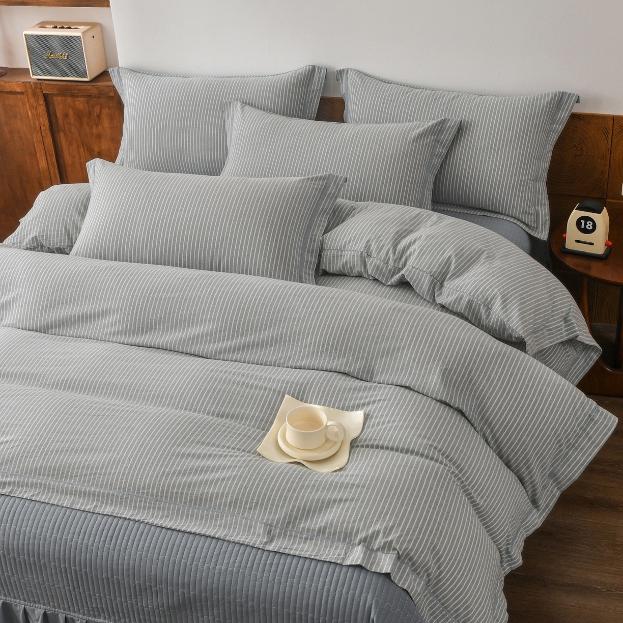 91家纺网 家纺一手货源 找家纺 金艾草 2026春夏新款全棉纯棉色织水洗棉床盖四件套 条纹-蓝色