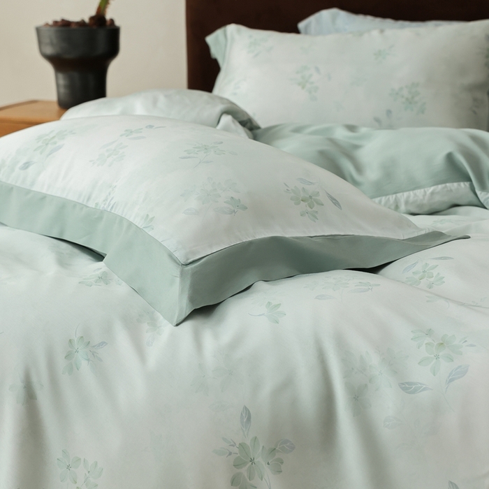 91家纺网 家纺一手货源 找家纺 ROZ home 蕊姿家居 2026春夏新款60s天丝棉数码印花四件套 浮香 绿