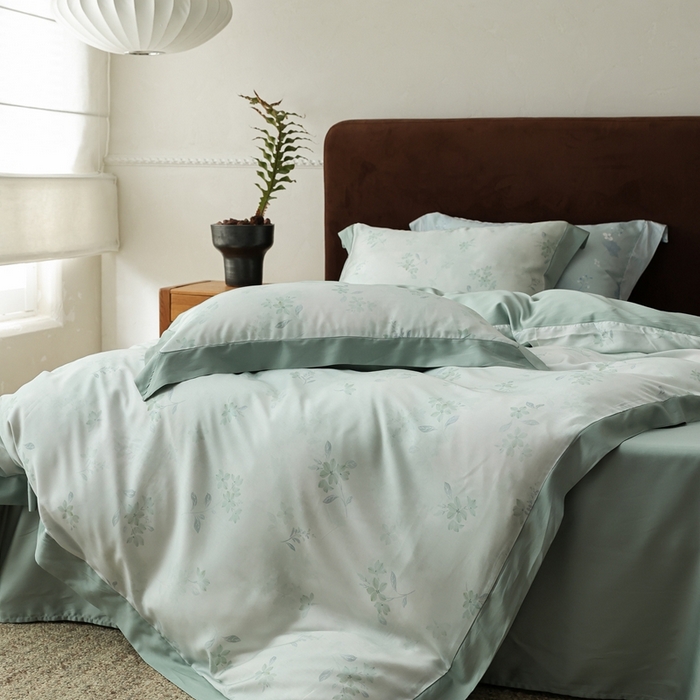 91家纺网 家纺一手货源 找家纺 ROZ home 蕊姿家居 2026春夏新款60s天丝棉数码印花四件套 浮香 绿