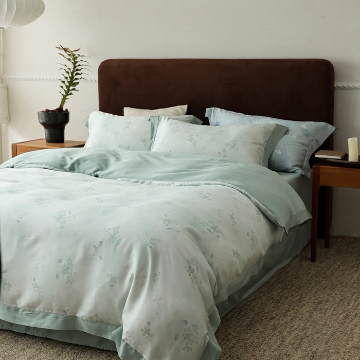 91家纺网 家纺一手货源 找家纺 ROZ home 蕊姿家居 2026春夏新款60s天丝棉数码印花四件套 浮香 绿