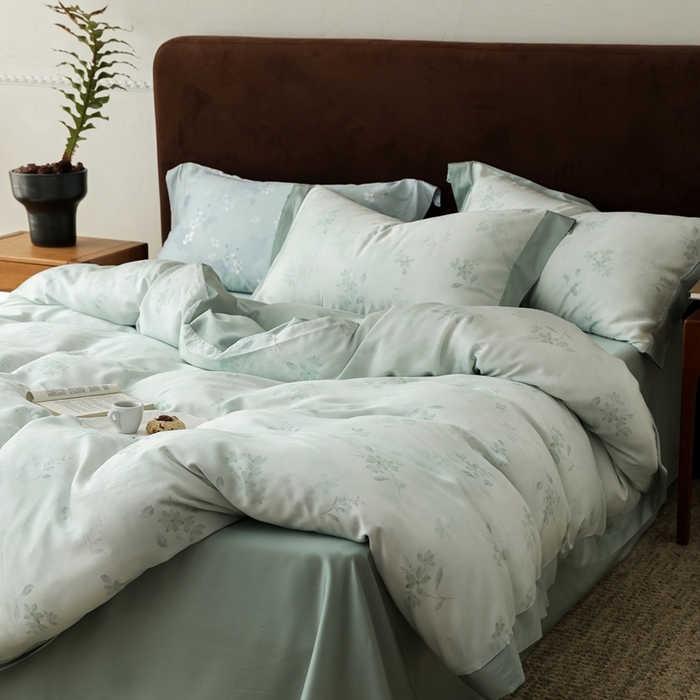 91家纺网 家纺一手货源 找家纺 ROZ home 蕊姿家居 2026春夏新款60s天丝棉数码印花四件套 浮香 绿