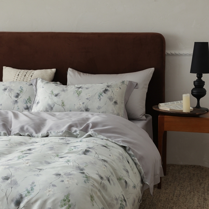 91家纺网 家纺一手货源 找家纺 ROZ home 蕊姿家居 2026春夏新款60s天丝棉数码印花四件套 葡萄 绿