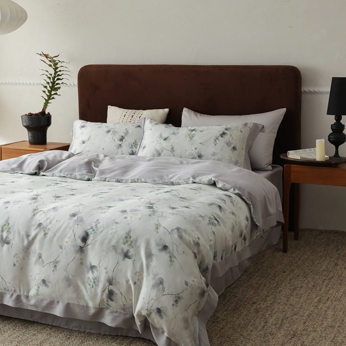 91家纺网 家纺一手货源 找家纺 ROZ home 蕊姿家居 2026春夏新款60s天丝棉数码印花四件套 葡萄 绿