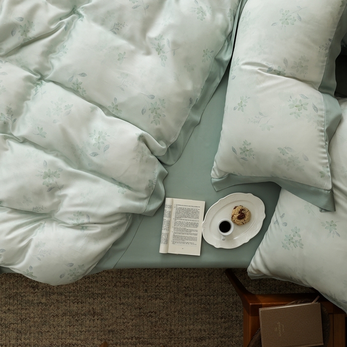 91家纺网 家纺一手货源 找家纺 ROZ home 蕊姿家居 2026春夏新款60s天丝棉数码印花四件套 浮香 绿