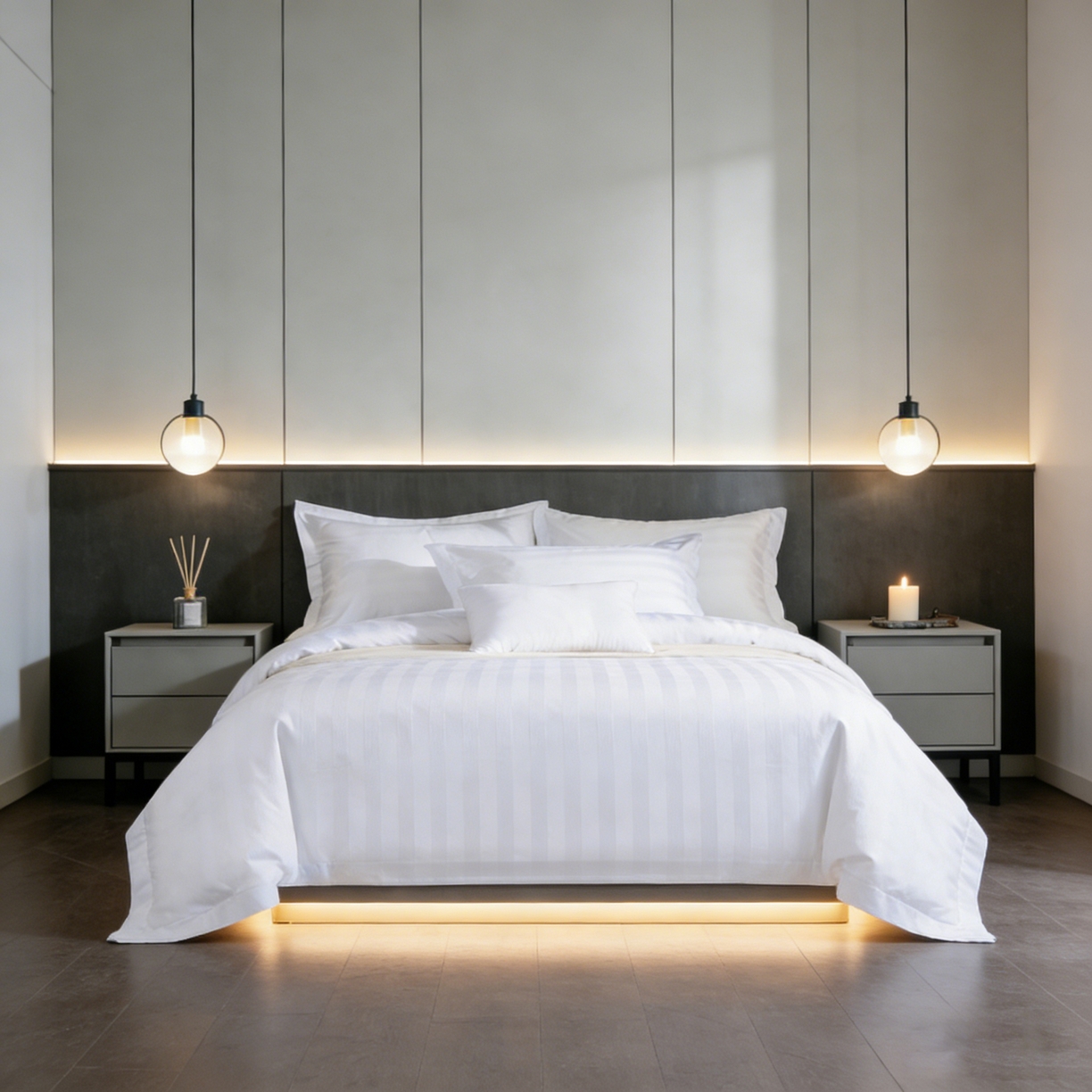 91家纺网 家纺一手货源 找家纺 （总）宜眠家纺 2026高端新款连锁酒店四件套60支全棉纯棉缎条五星级酒店宾馆四件套