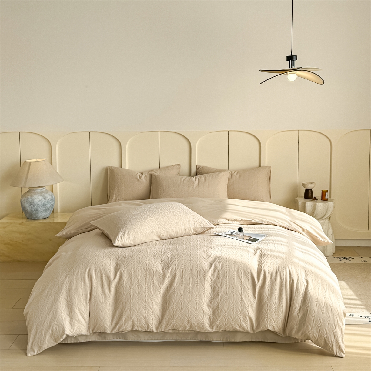 91家纺网 家纺一手货源 找家纺 灰鲸 2026新款全棉纯棉厚织贡缎大提花四件套 云锦-可可杏