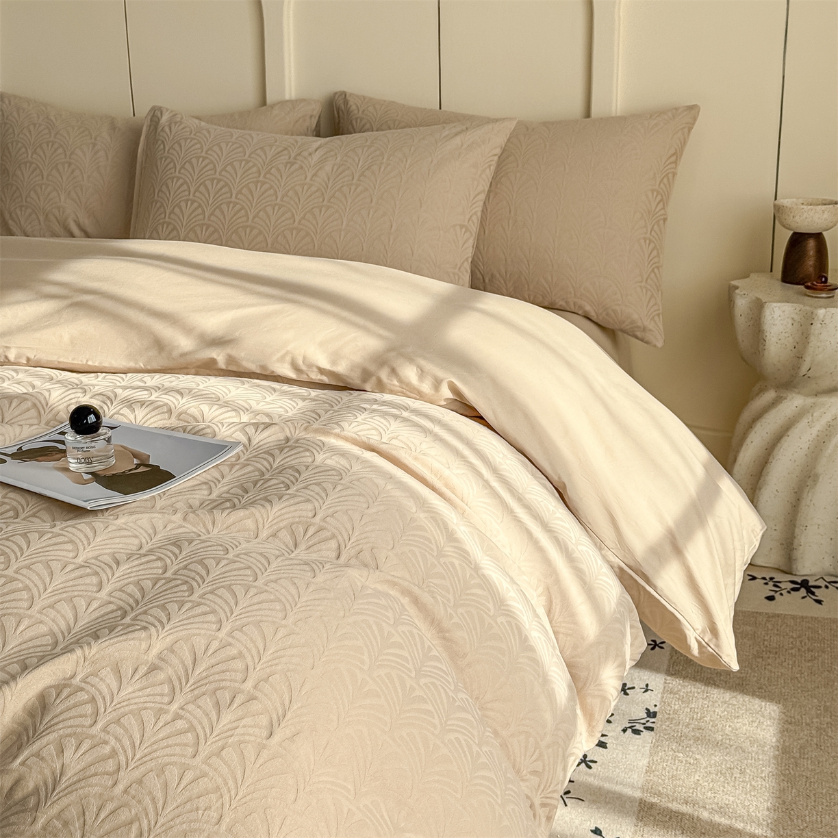 91家纺网 家纺一手货源 找家纺 灰鲸 2026新款全棉纯棉厚织贡缎大提花四件套 云锦-可可杏