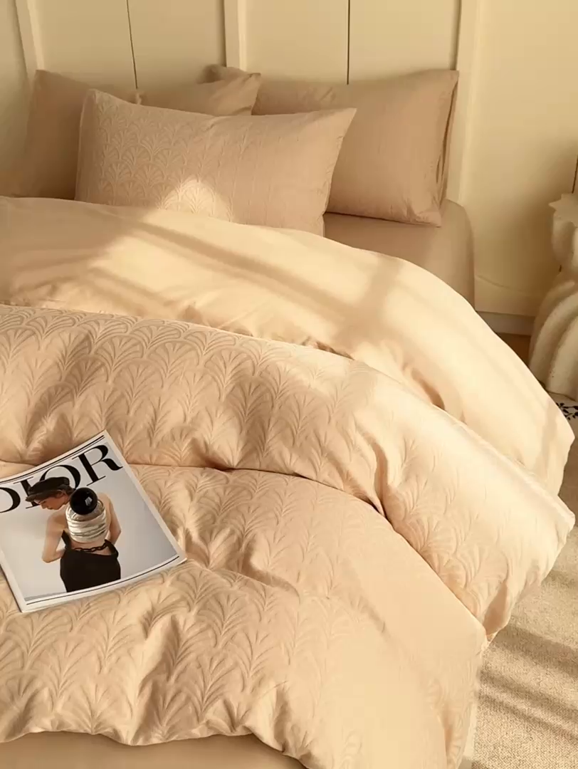 91家纺网 家纺一手货源 找家纺 灰鲸 2026新款全棉纯棉厚织贡缎大提花四件套 云锦-可可杏