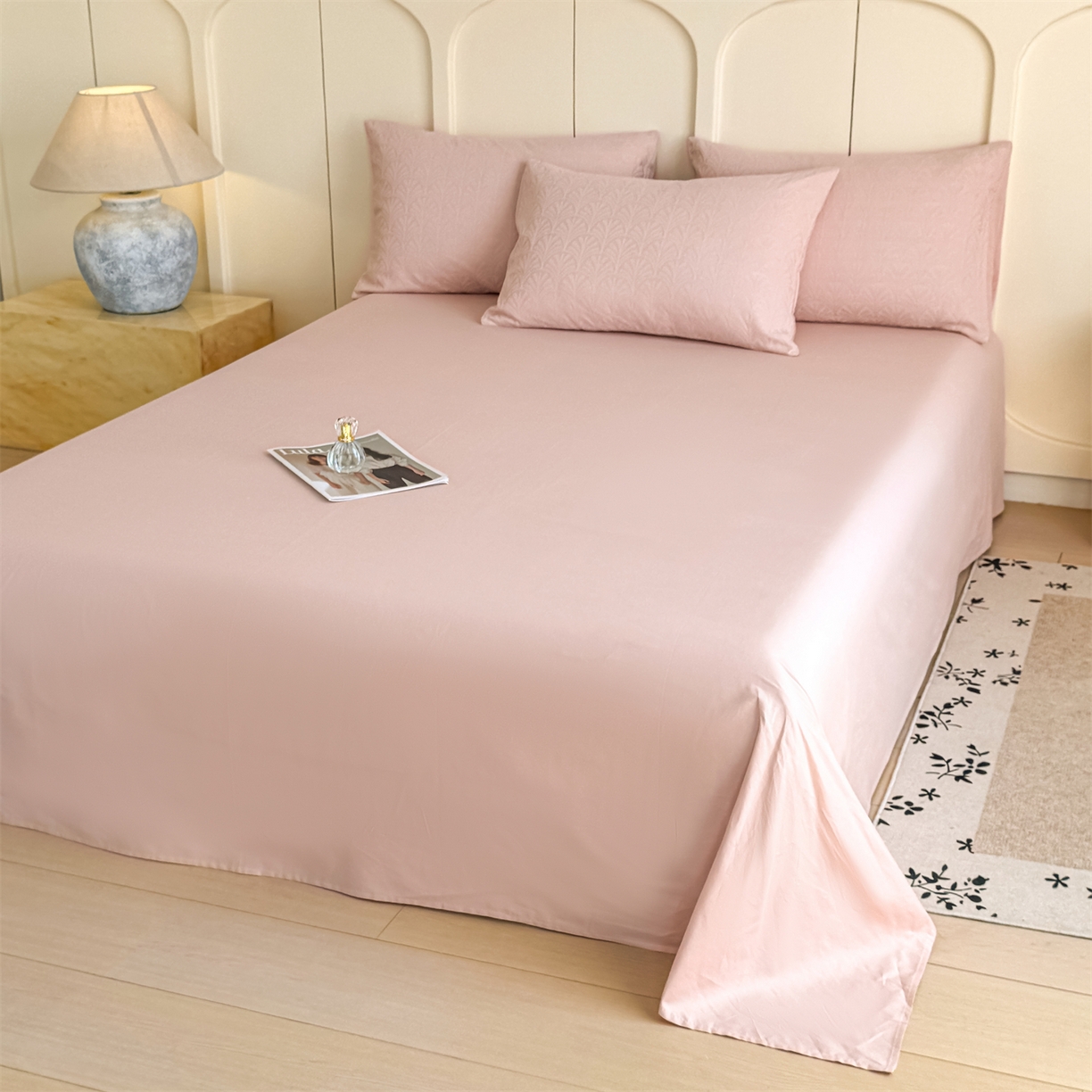 91家纺网 家纺一手货源 找家纺 灰鲸 2026新款全棉纯棉厚织贡缎大提花四件套 云锦-蜜春粉