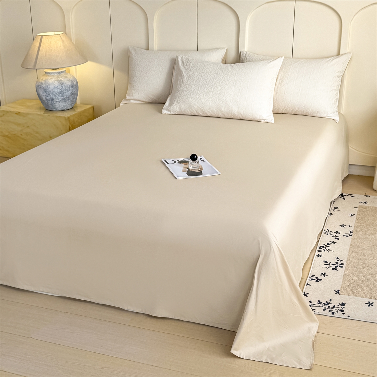 91家纺网 家纺一手货源 找家纺 灰鲸 2026新款全棉纯棉厚织贡缎大提花四件套 云锦-杏仁奶霜