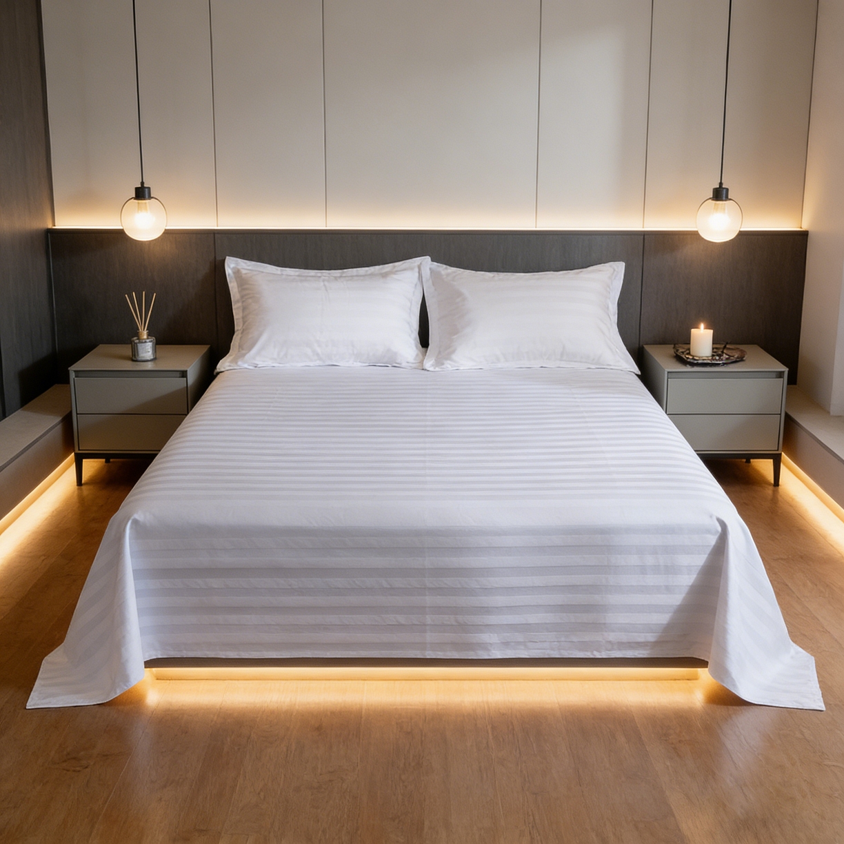 91家纺网 家纺一手货源 找家纺 （总）宜眠家纺 2026高端新款连锁酒店四件套60支全棉纯棉缎条五星级酒店宾馆四件套