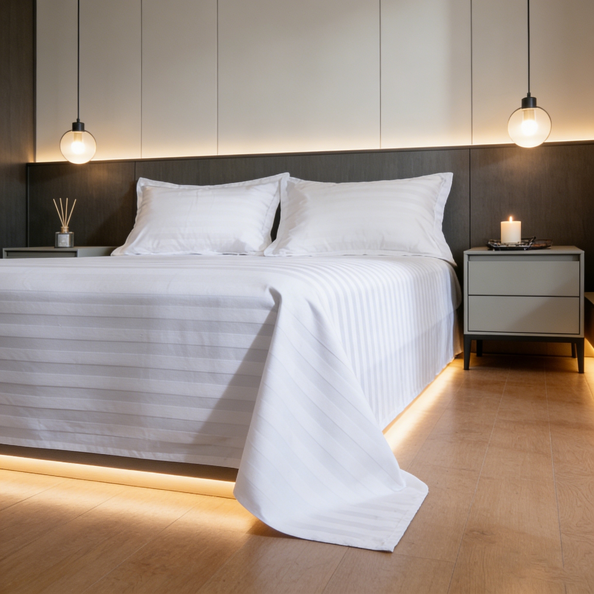 91家纺网 家纺一手货源 找家纺 （总）宜眠家纺 2026高端新款连锁酒店四件套60支全棉纯棉缎条五星级酒店宾馆四件套