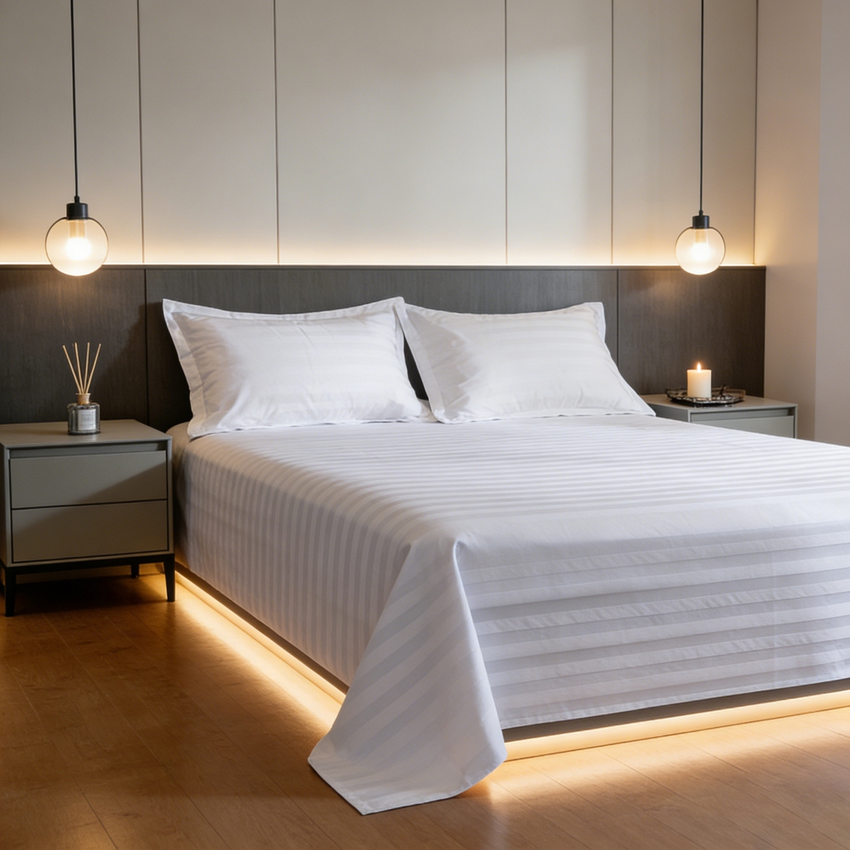 91家纺网 家纺一手货源 找家纺 （总）宜眠家纺 2026高端新款连锁酒店四件套60支全棉纯棉缎条五星级酒店宾馆四件套